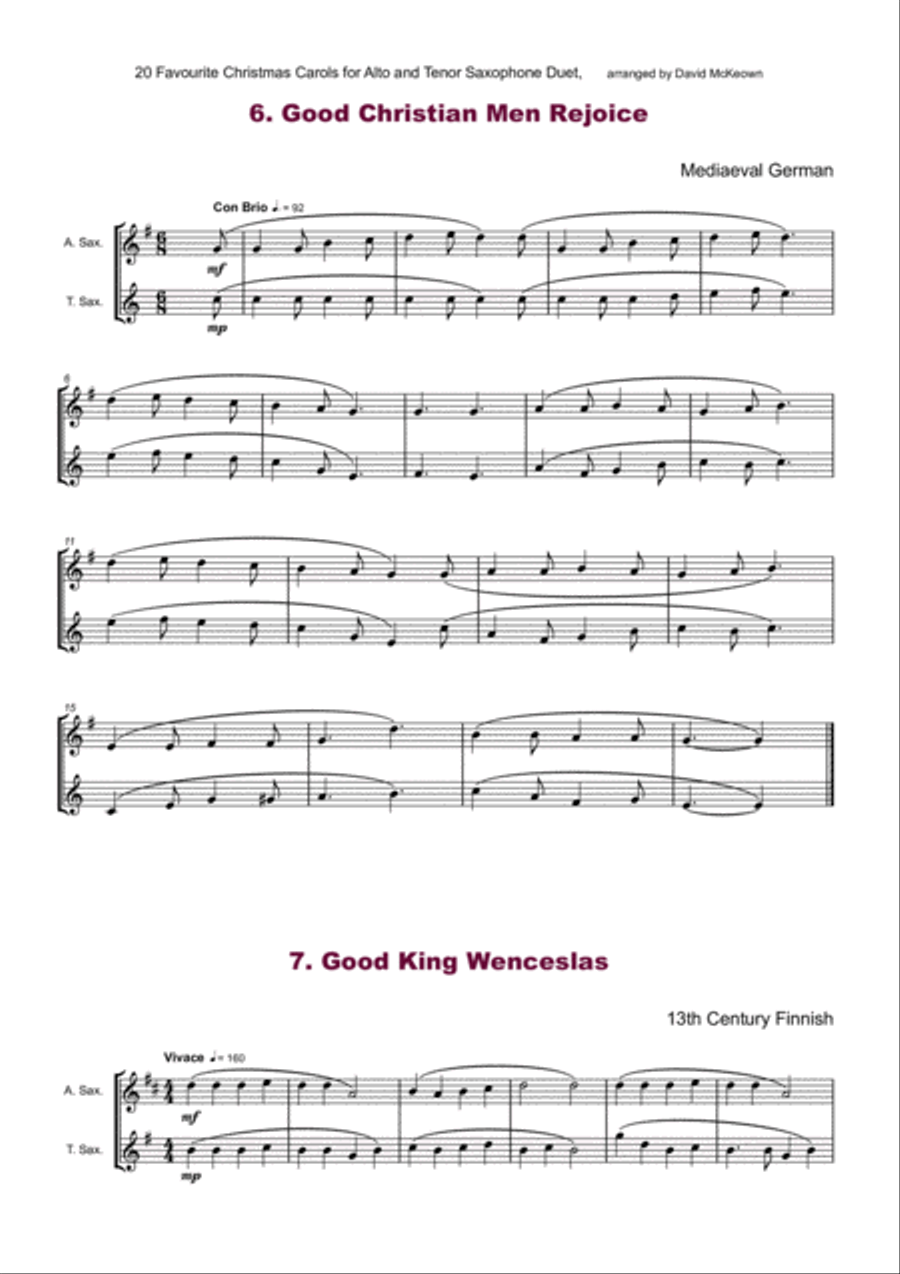 20 Favourite Christmas Carols for Alto and Tenor Saxophone Duet Woodwind Duet scores gallery preview page 6