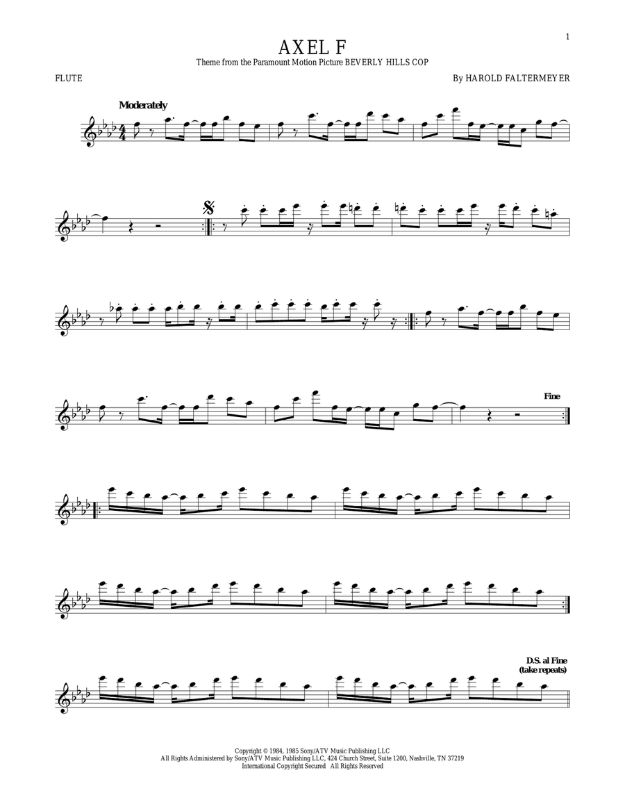 Axel F Flute Solo scores gallery preview page 1