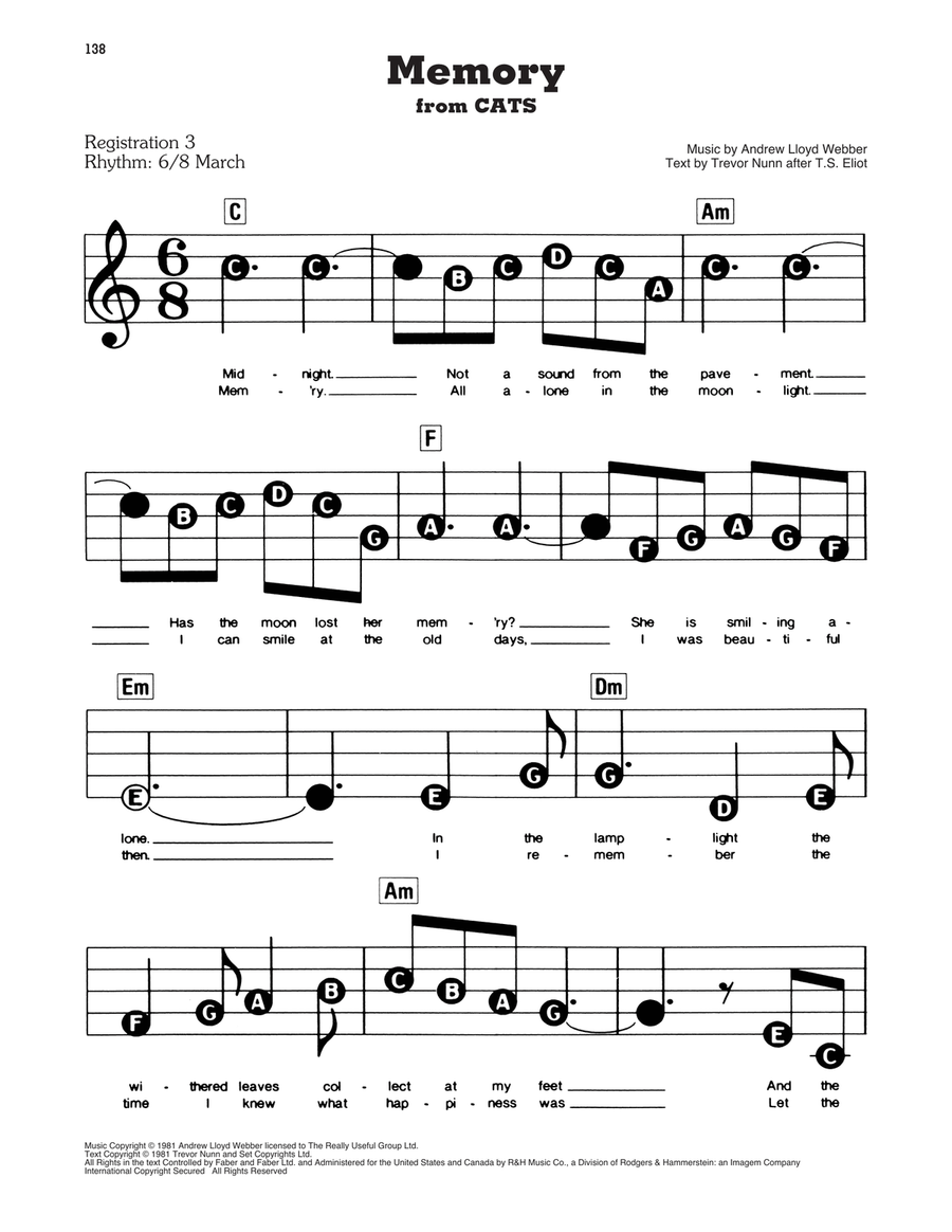 Memory (from Cats) Memory (from Cats) Electronic Keyboard scores gallery preview page 1