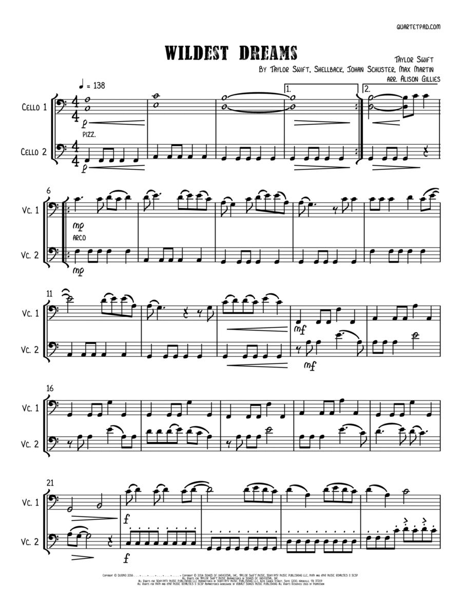 Wildest Dreams String Duet scores gallery preview page 1