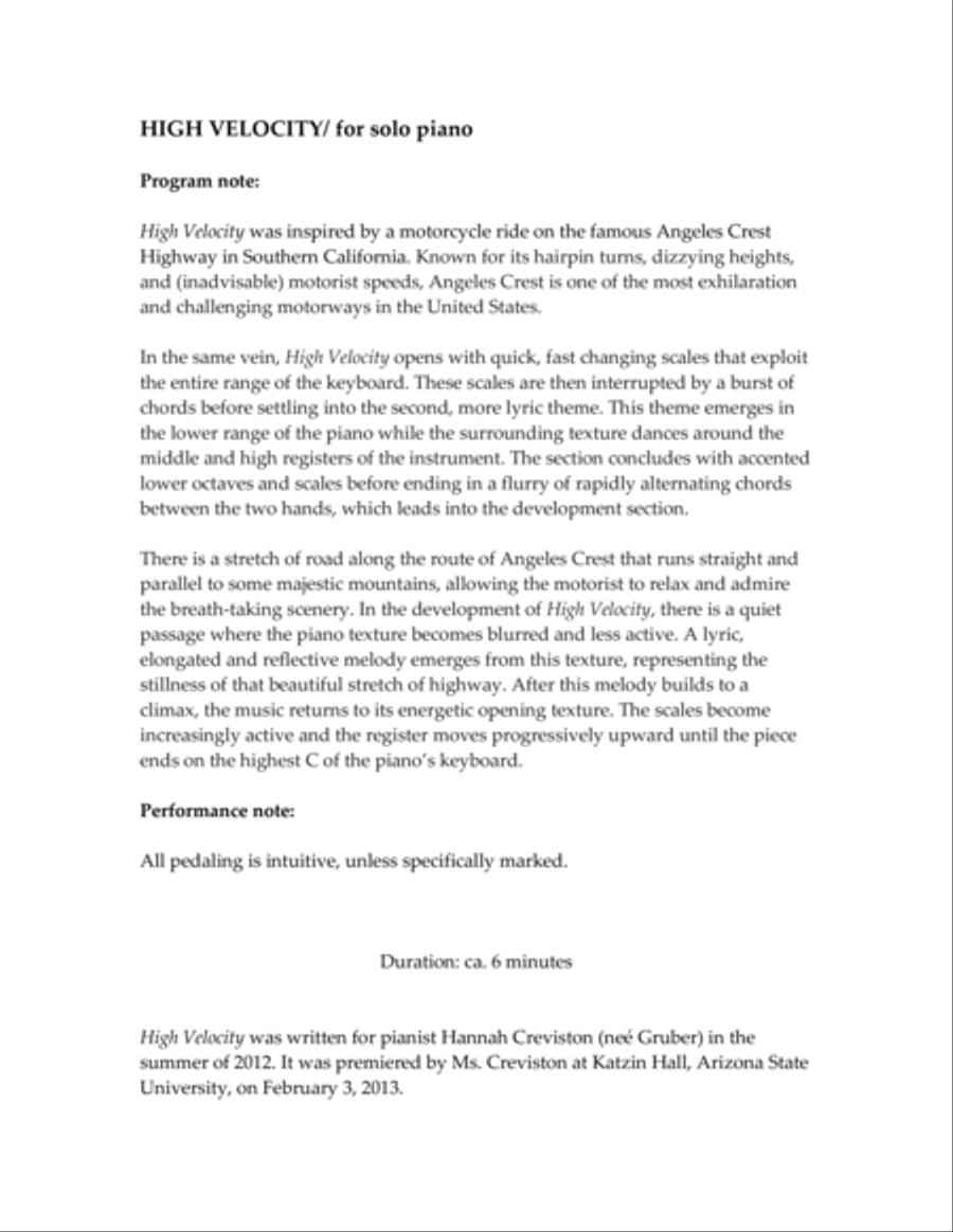 High Velocity for solo piano Piano Solo scores gallery preview page 2