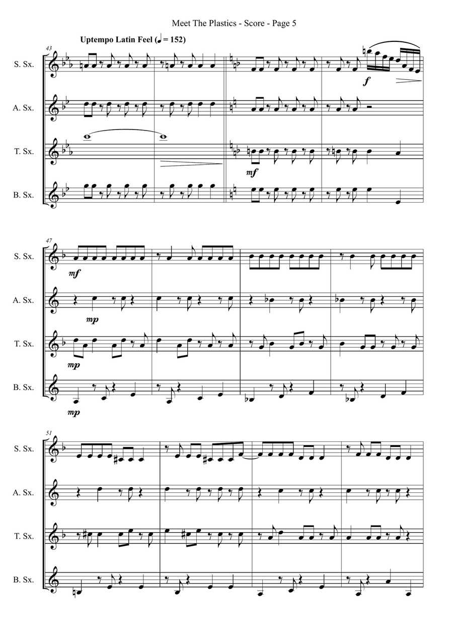 Meet The Plastics Saxophone Quartet scores gallery preview page 5