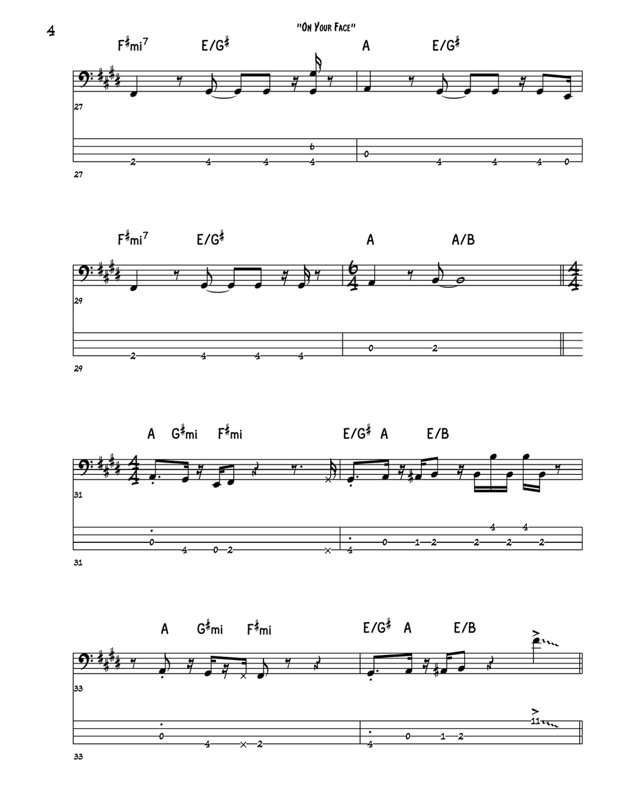 On Your Face On Your Face Bass Guitar Tablature scores gallery preview page 4
