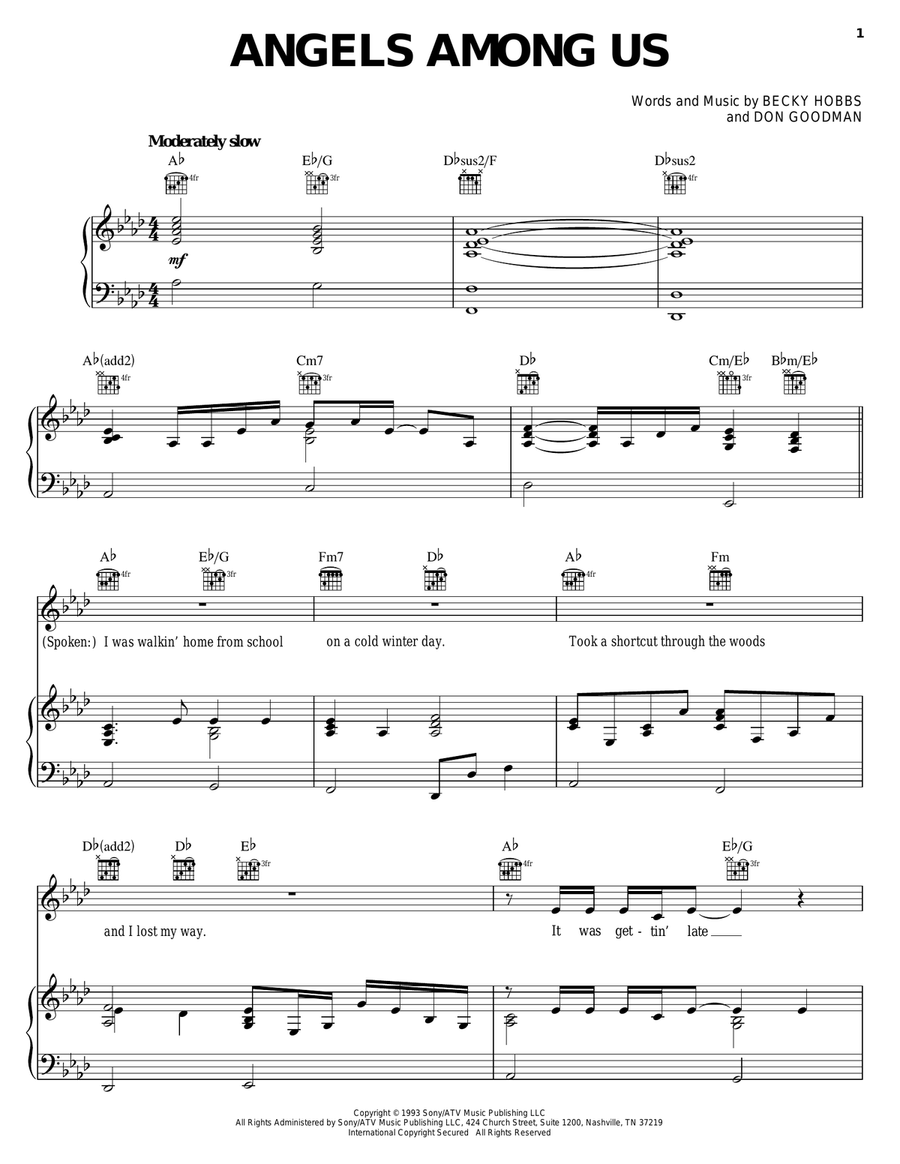 Angels Among Us Piano, Vocal, Guitar scores gallery preview page 1