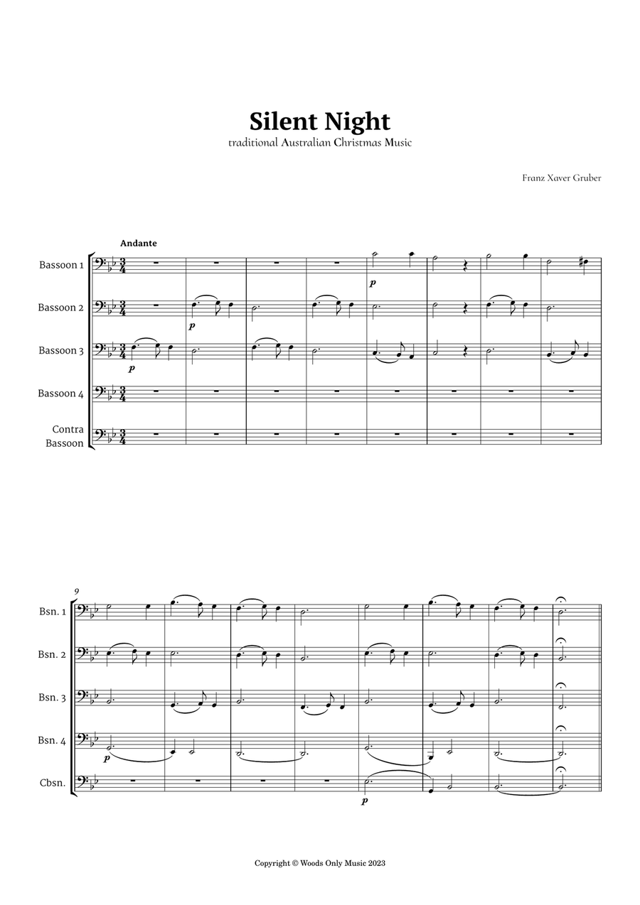 Silent Night by Franz Gruber for Bassoon Quintet Woodwind Quintet scores gallery preview page 1