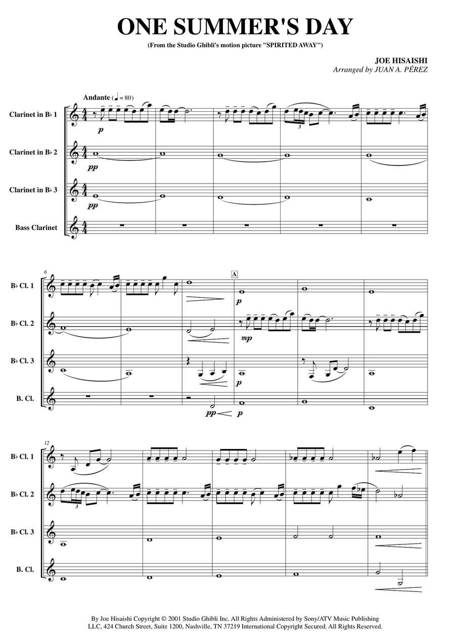 One Summer's Day Clarinet Quartet scores gallery preview page 2