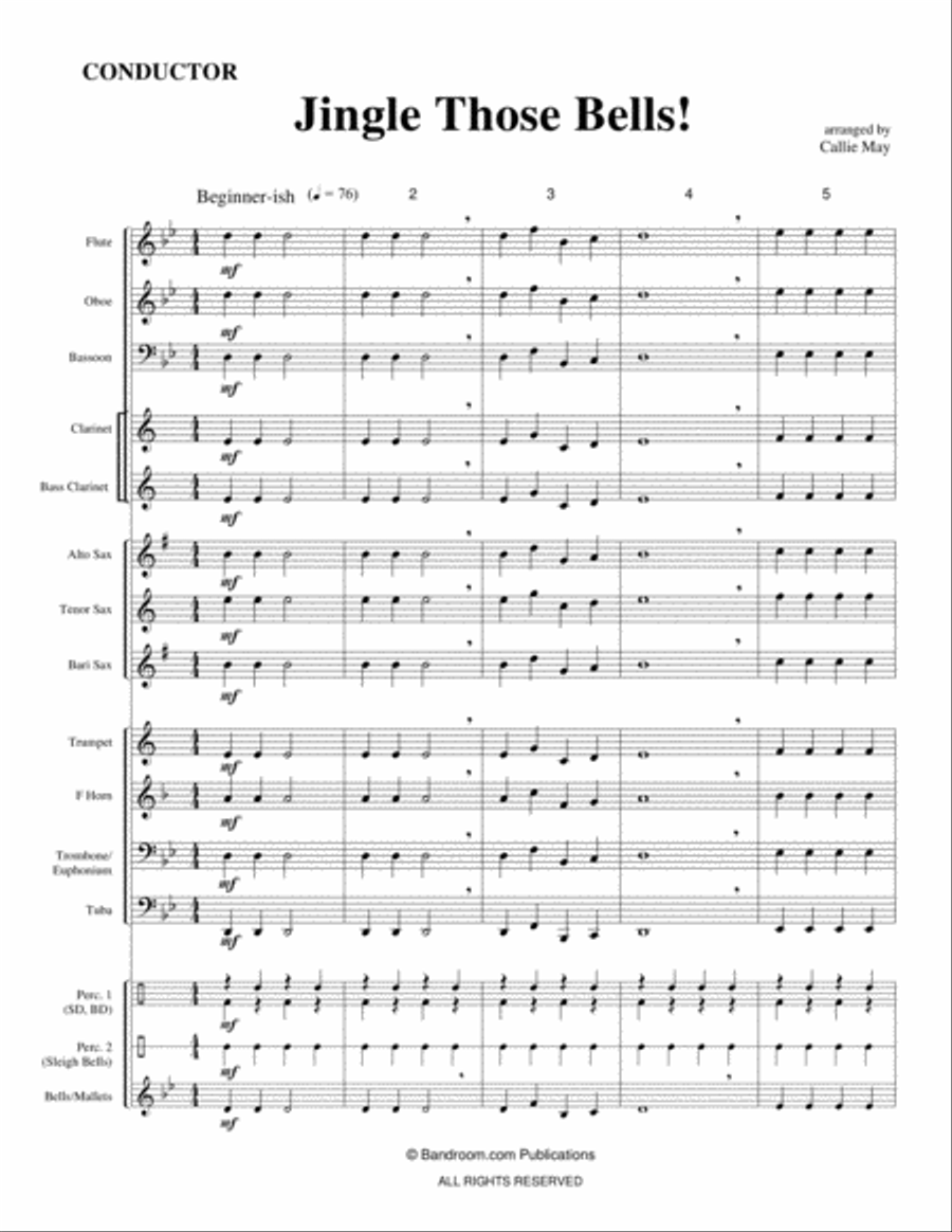 JINGLE THOSE BELLS! (beginner concert band - Winter concert - super easy - score, parts, & license) image number null