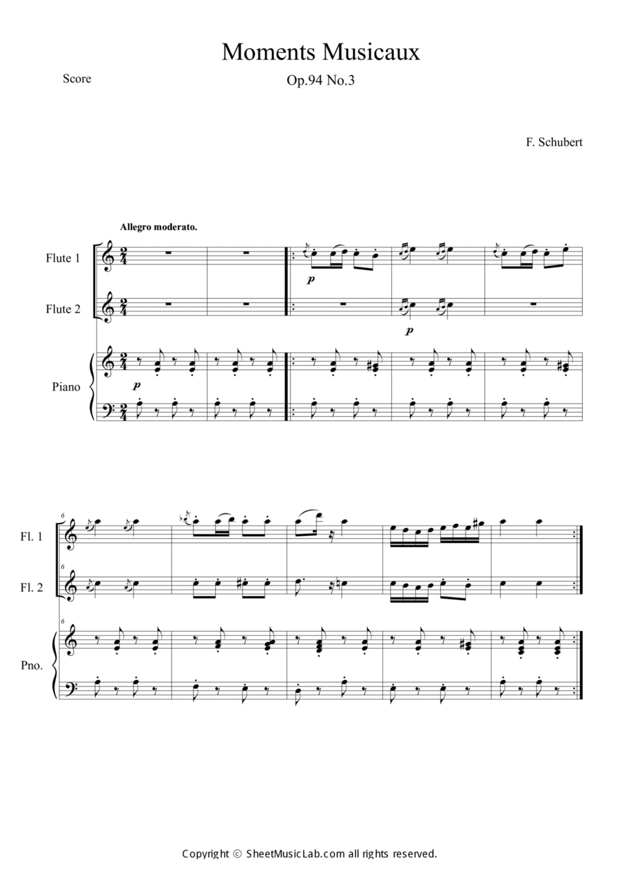 Moments Musicaux No.3 in Am Flute Duet scores gallery preview page 1