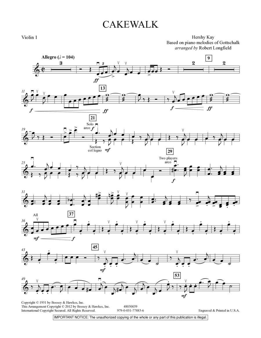 Cakewalk - Violin 1 Orchestra scores gallery preview page 1