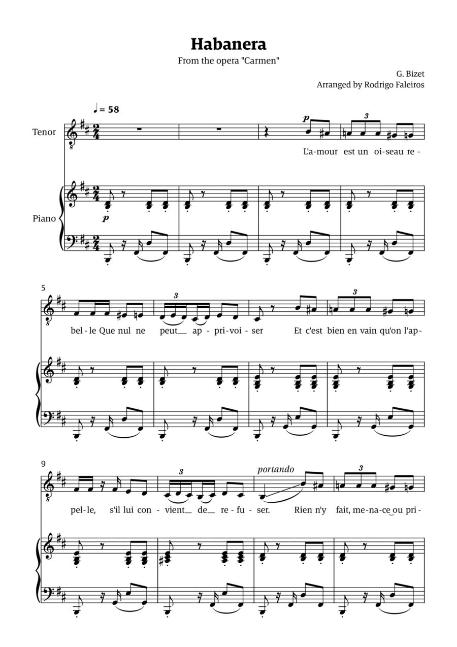 Habanera (for tenor - B minor/major) Chamber Music scores gallery preview page 1