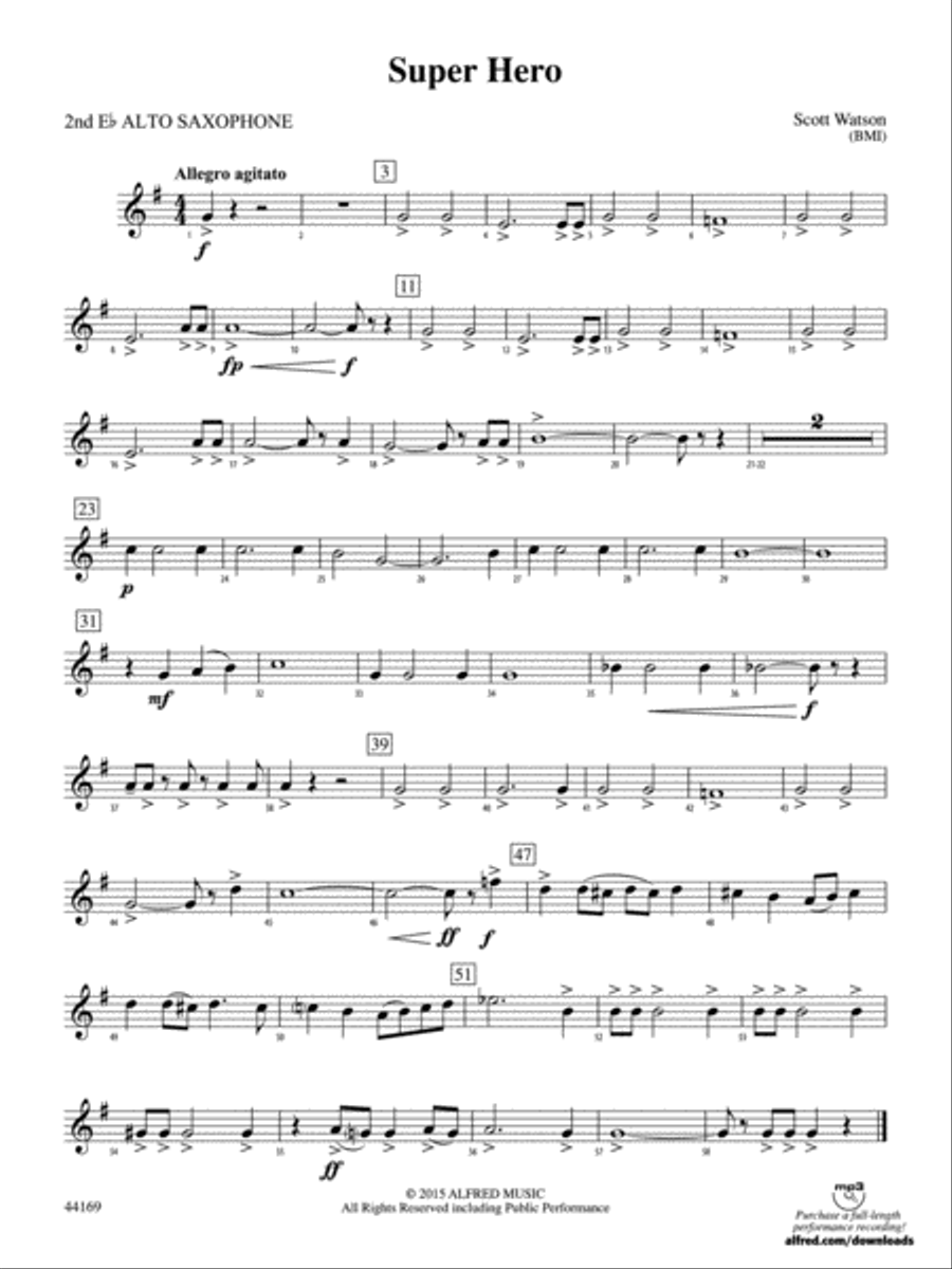 Super Hero: 2nd E-flat Alto Saxophone Concert Band scores gallery preview page 1