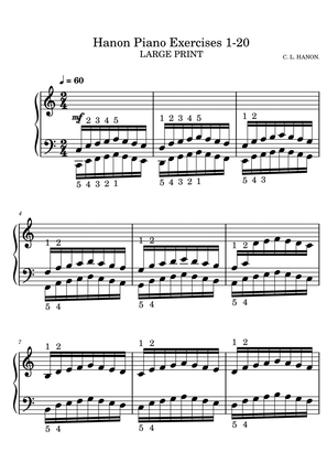 Hanon Piano Exercises 1-20 LARGE PRINT