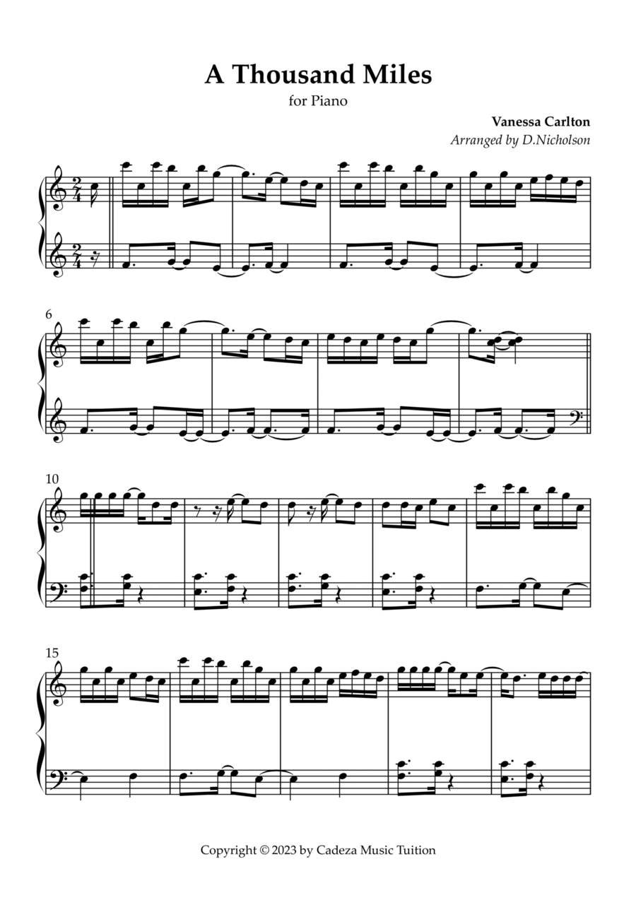 A Thousand Miles Piano Solo scores gallery preview page 1