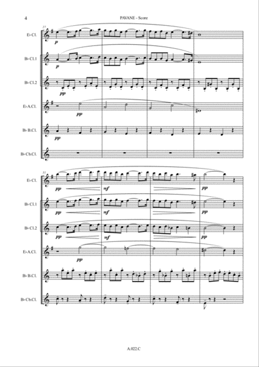 Pavane, for Clarinet Choir - Score & Parts Clarinet Choir scores gallery preview page 4