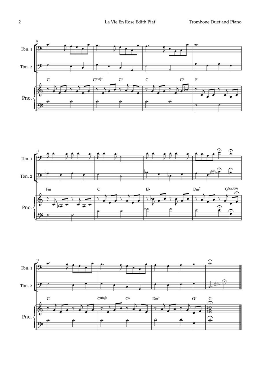 La Vie En Rose Trombone Duet scores gallery preview page 2