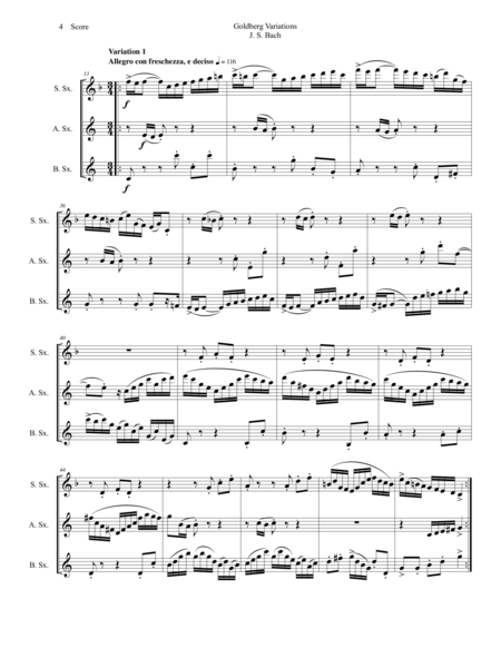 J. S. Bach Goldberg Variations set for saxophone trio (soprano, alto, baritone) - SCORE