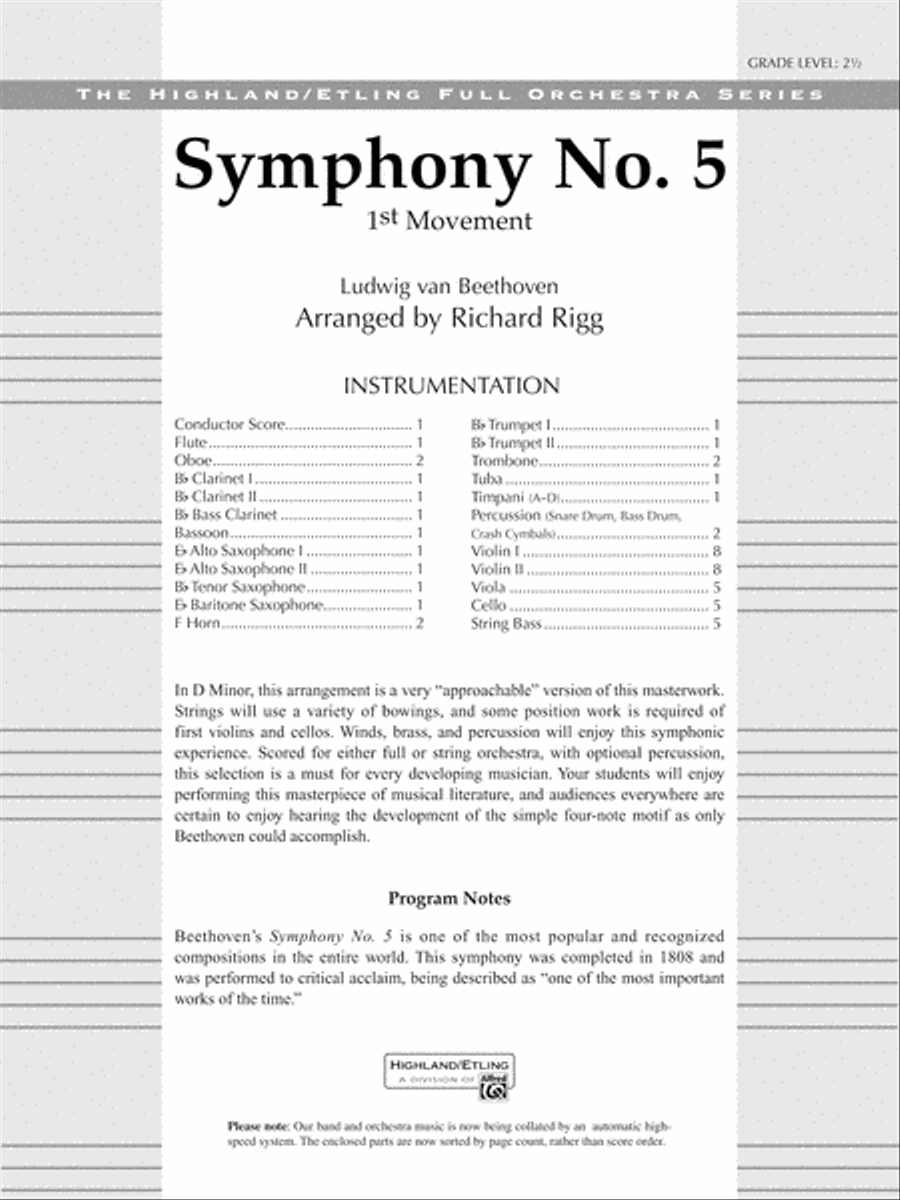 Symphony No. 5: Score Symphony No. 5: Score Full Orchestra scores gallery preview page 1