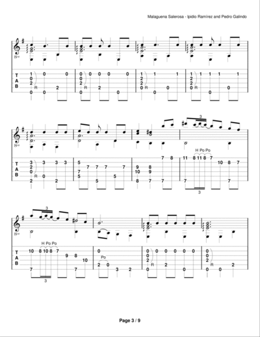 Malaguena Salerosa Guitar Solo scores gallery preview page 3