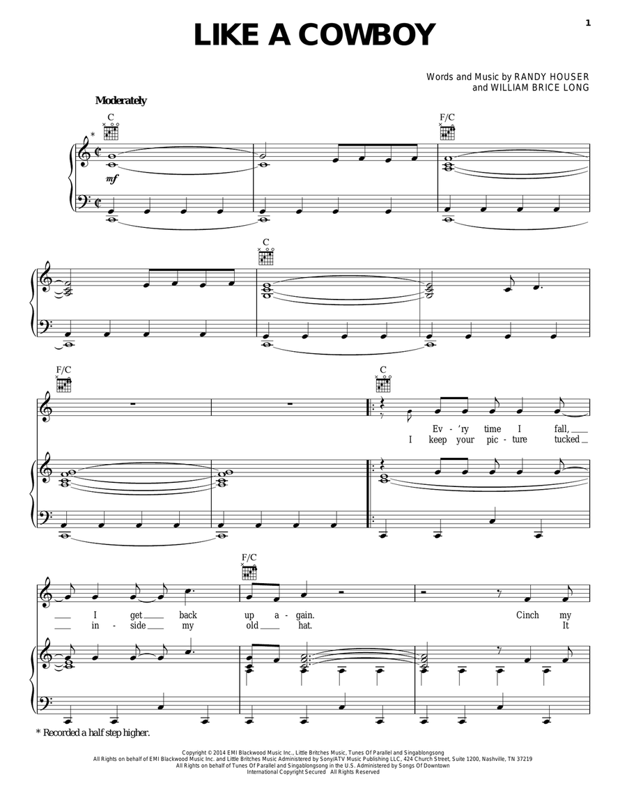 Like A Cowboy Like A Cowboy Piano, Vocal, Guitar scores gallery preview page 1