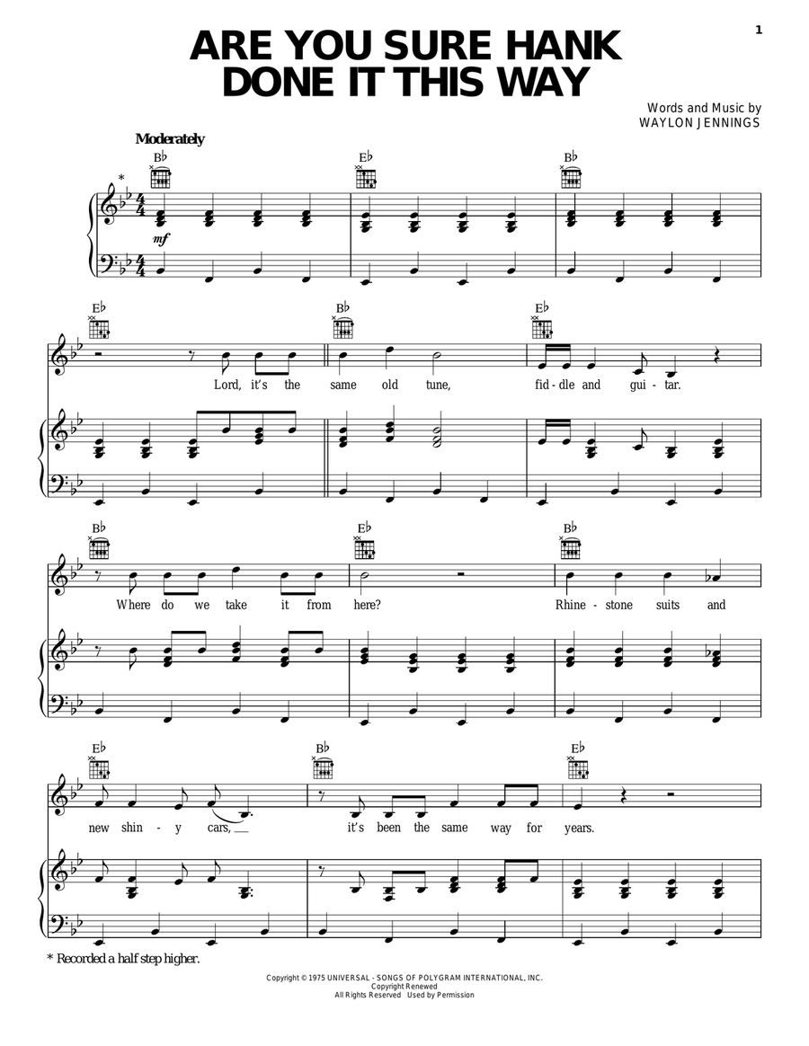 Are You Sure Hank Done It This Way Piano, Vocal, Guitar scores gallery preview page 1