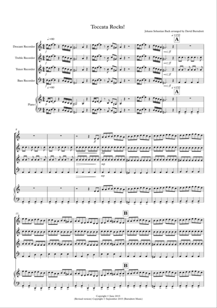 Toccata by Bach Rocks! for Recorder Quartet Recorder scores gallery preview page 1