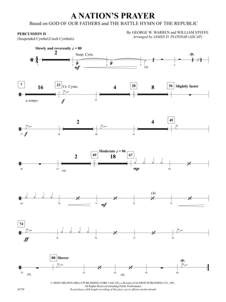 A Nation's Prayer (Based on "God of Our Fathers" and "The Battle Hymn of the Republic"): 2nd Percussion by William Steffe Concert Band - Digital Sheet Music