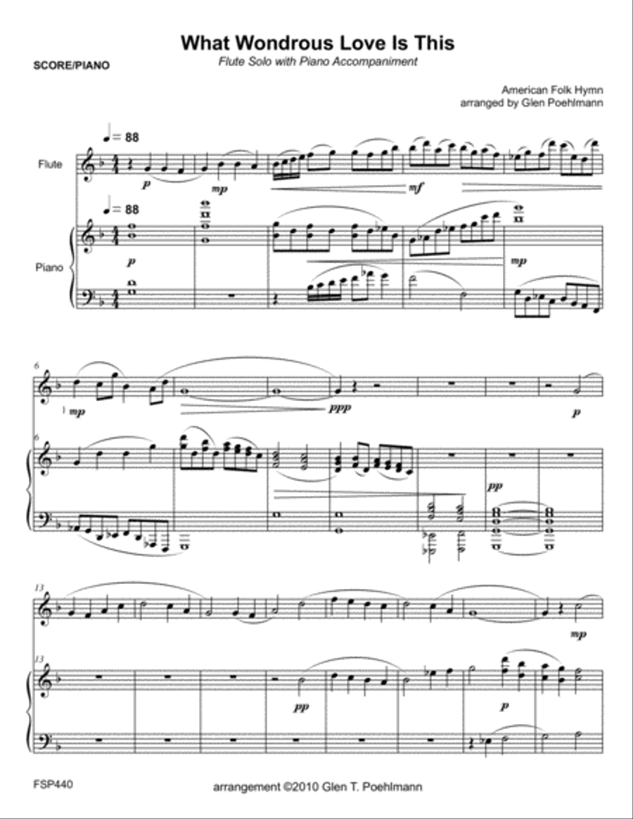 WHAT WONDROUS LOVE IS THIS - FLUTE SOLO with Piano Accompaniment WHAT WONDROUS LOVE IS THIS - FLUTE SOLO with Piano Accompaniment Flute Solo scores gallery preview page 1