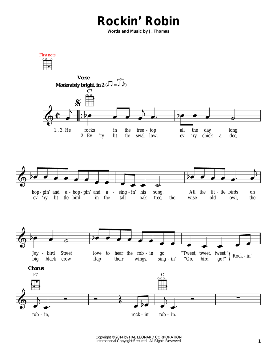 Rockin' Robin Ukulele scores gallery preview page 1