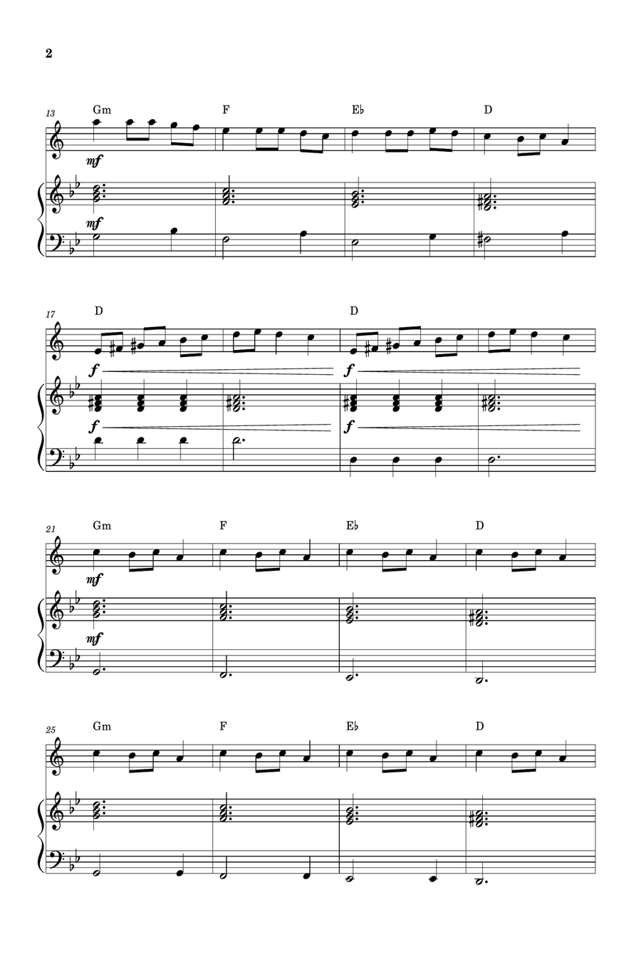 Carol of the Bells for Soprano Saxophone and Piano (Very Easy - Beginner) in G minor - With Chords Soprano Saxophone scores gallery preview page 2