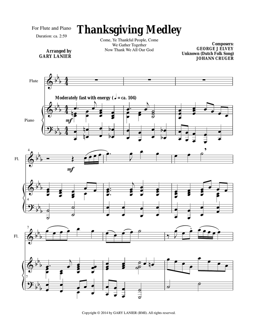 THANKSGIVING MEDLEY (Flute/Piano and Solo Flute Part) Flute Solo scores gallery preview page 1
