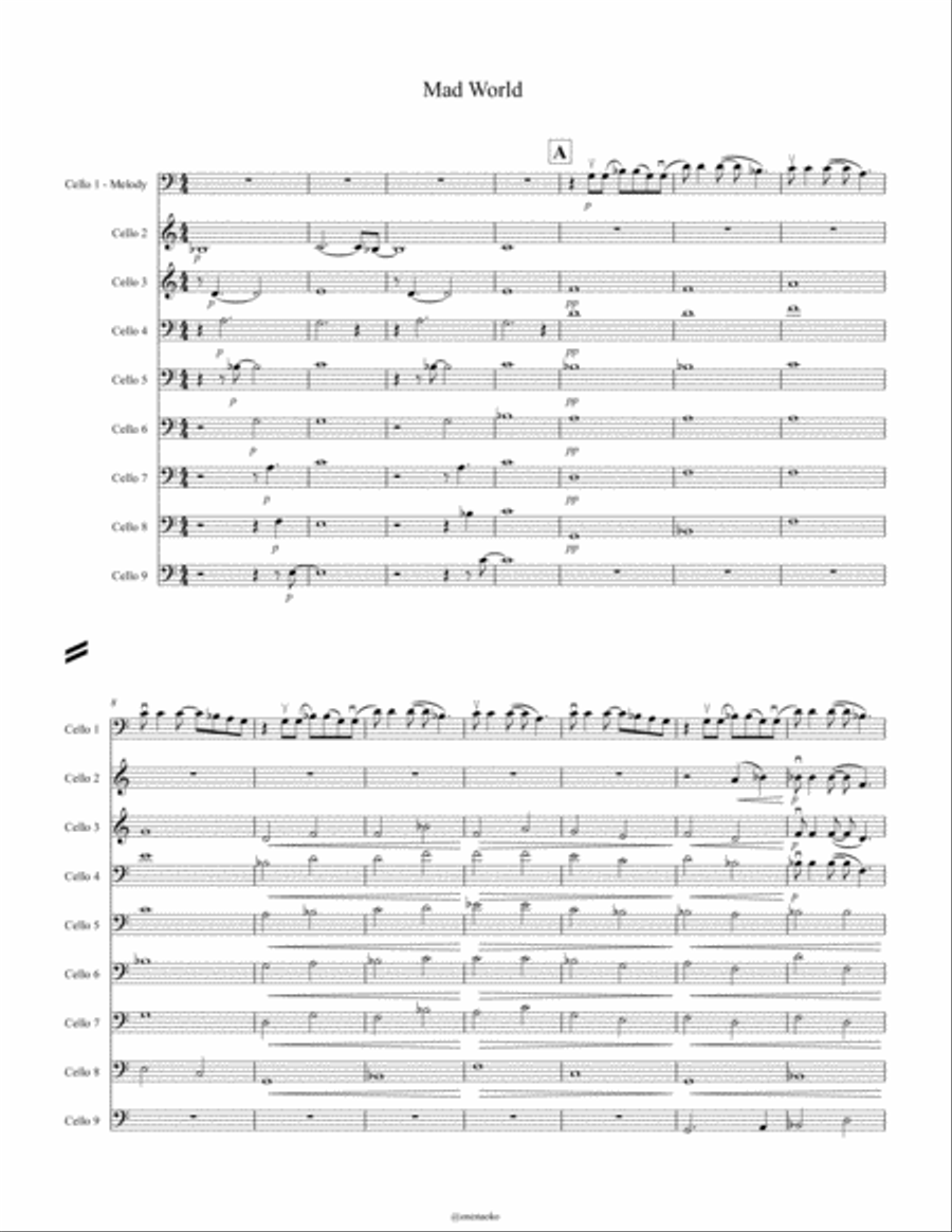 Mad World Cello scores gallery preview page 2