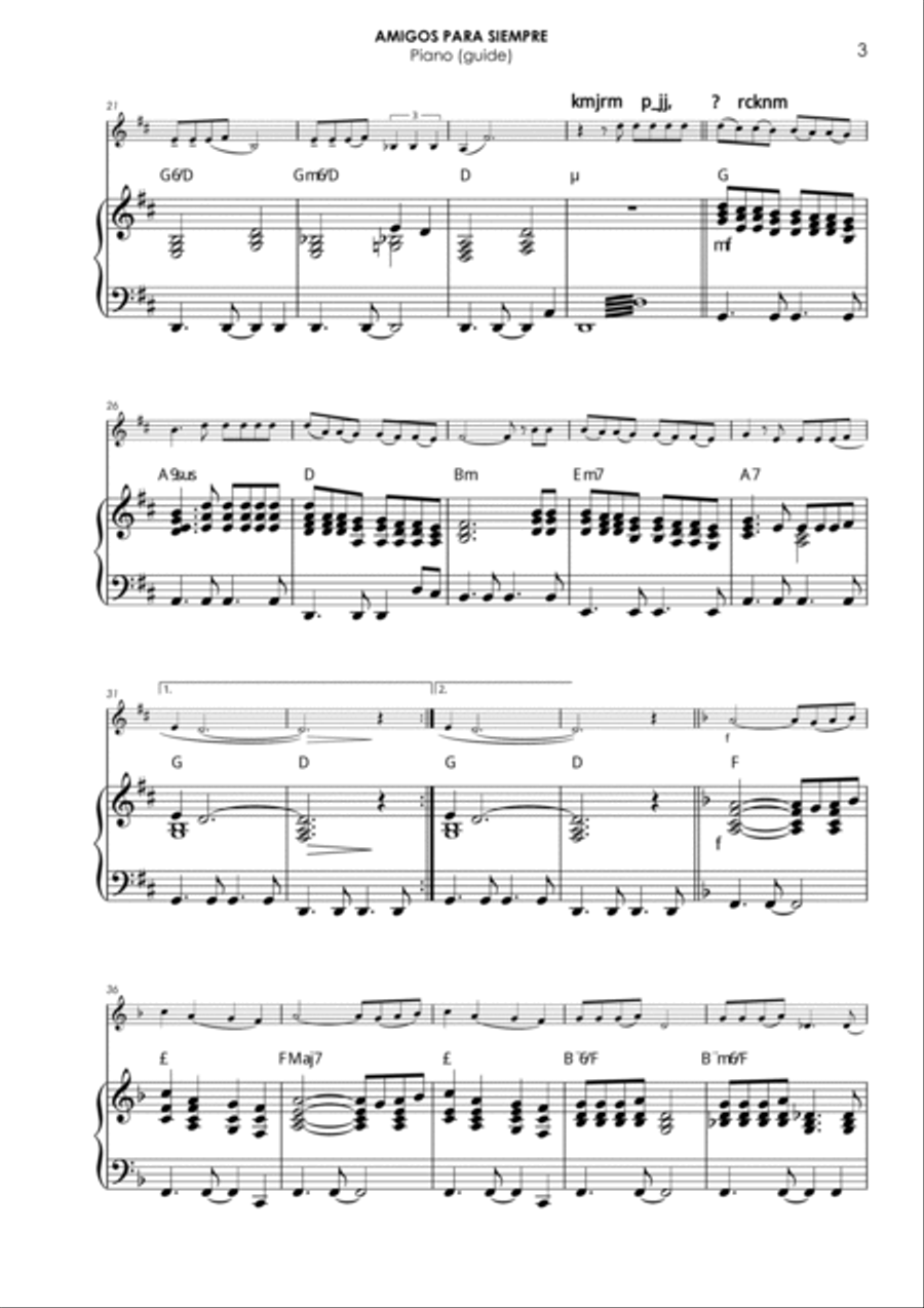 Amigos Para Siempre Piano scores gallery preview page 3