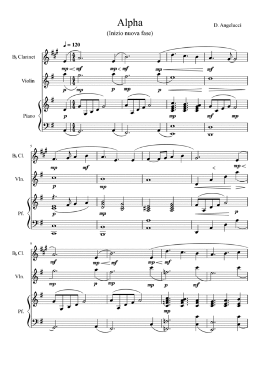 Alpha (A new beginning) for violin and clarinet with piano accompagniment Clarinet scores gallery preview page 2