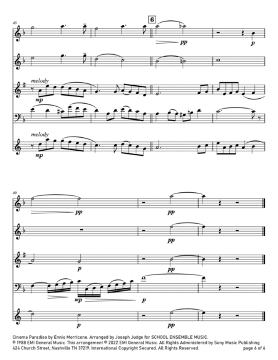Cinema Paradiso Woodwind Quartet scores gallery preview page 6