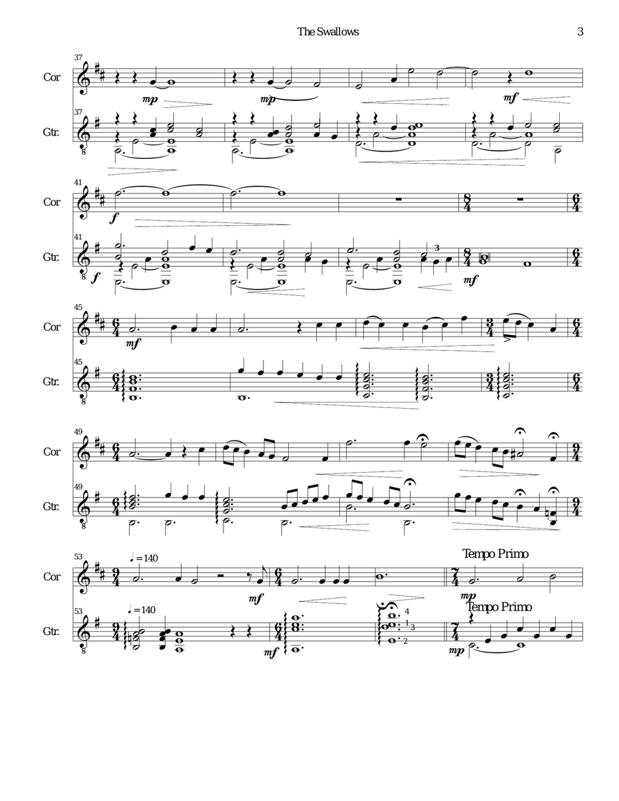 The Swallows for cor anglais and guitar English Horn scores gallery preview page 3