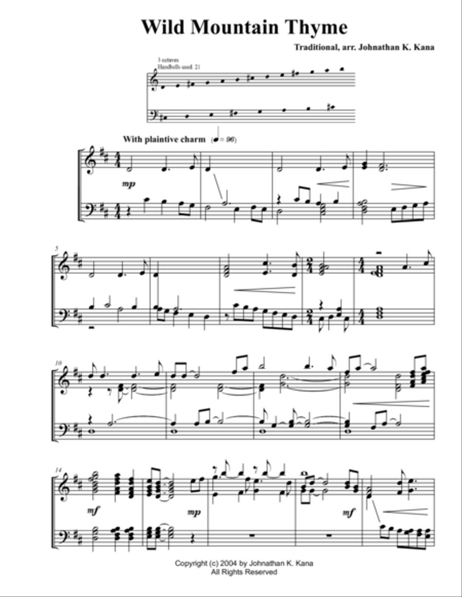 Wild Mountain Thyme Handbell Choir scores gallery preview page 1