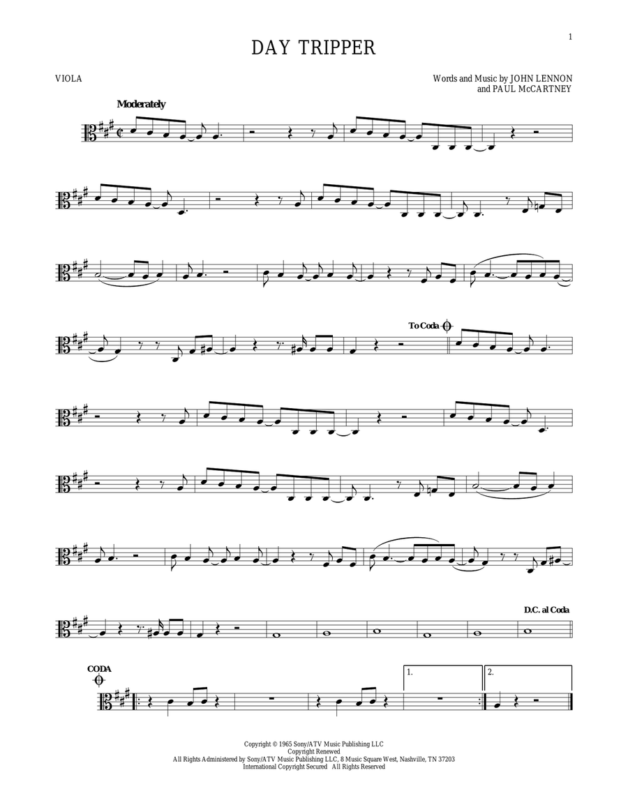 Day Tripper Day Tripper Viola Solo scores gallery preview page 1