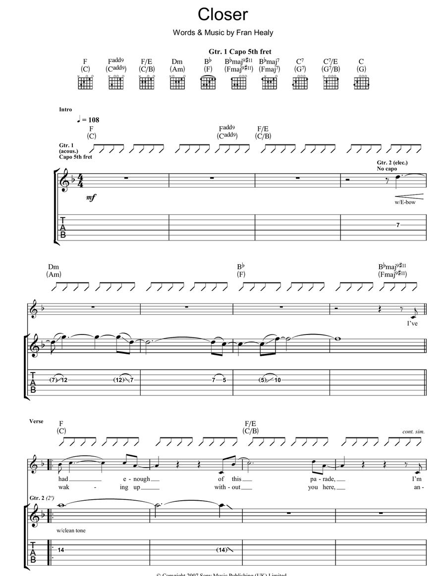 Closer Acoustic Guitar scores gallery preview page 1