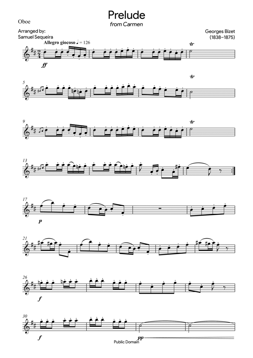 Prelude (from Carmen) - for Oboe - with play along image number null