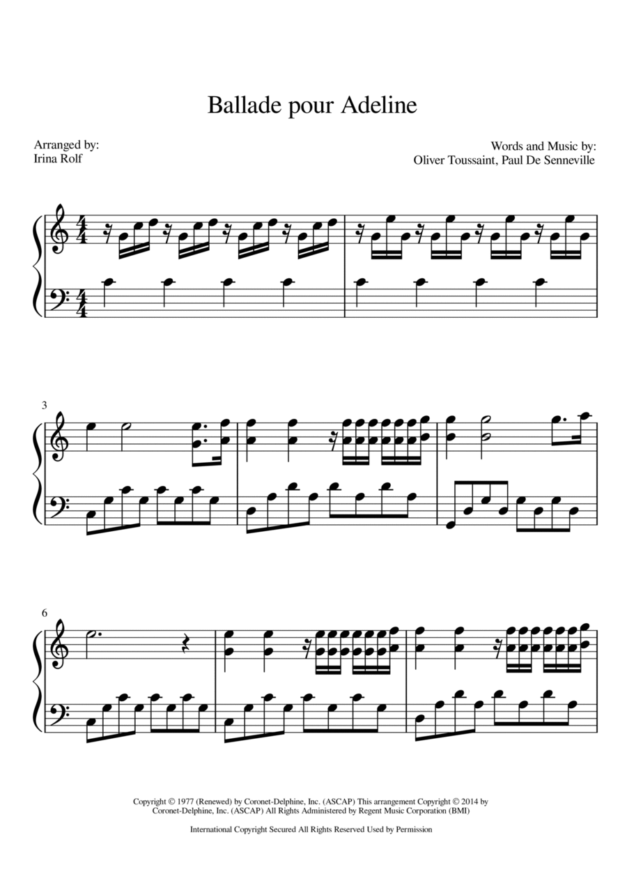 Ballade Pour Adeline Piano Solo scores gallery preview page 1