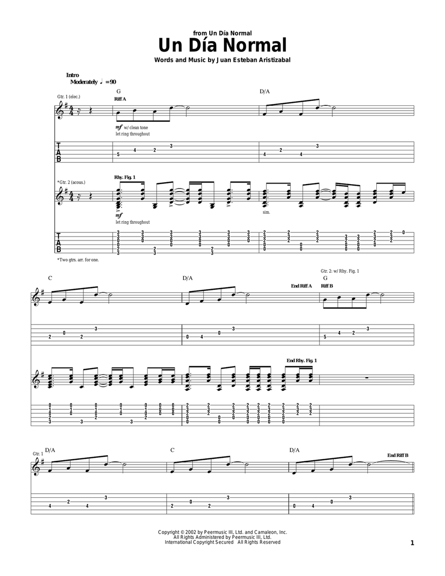 Un Dia Normal Acoustic Guitar scores gallery preview page 1