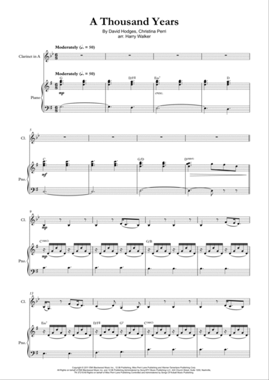 A Thousand Years Clarinet Solo scores gallery preview page 3