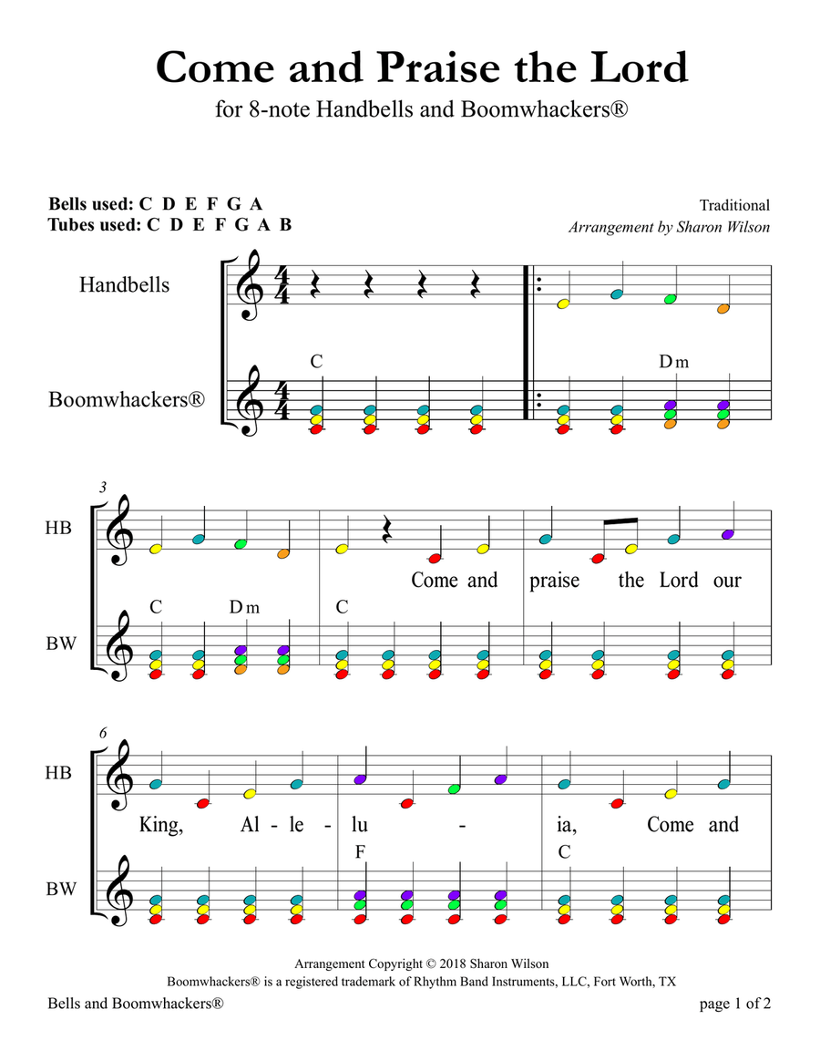Ten Traditional Spirituals (for 8-note Bells and Boomwhackers with Color Coded Notes) Handbell Choir scores gallery preview page 6