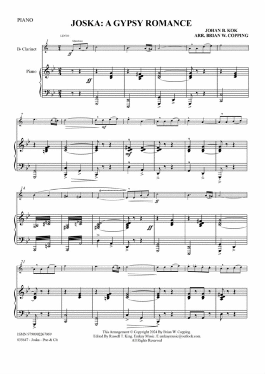 JOSKA: A GYPSY ROMANCE – CLARINET & PIANO Clarinet Solo scores gallery preview page 2