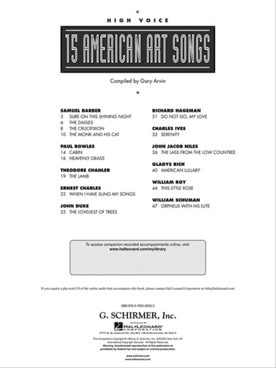 15 American Art Songs
