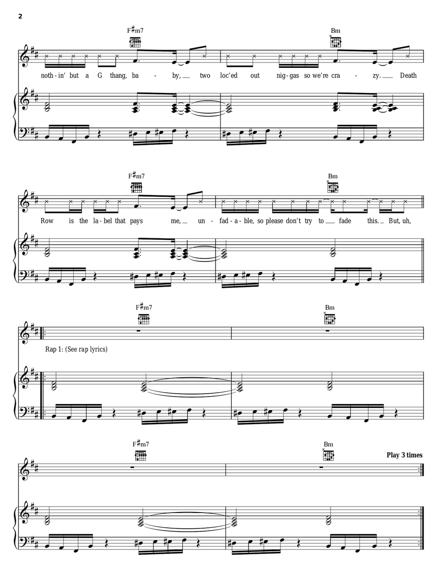 Nuthin' But A G Thang Piano, Vocal, Guitar scores gallery preview page 2
