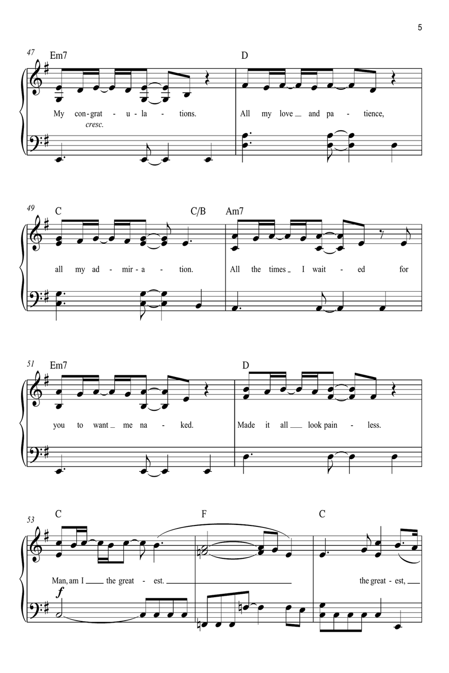 THE GREATEST THE GREATEST Easy Piano scores gallery preview page 5