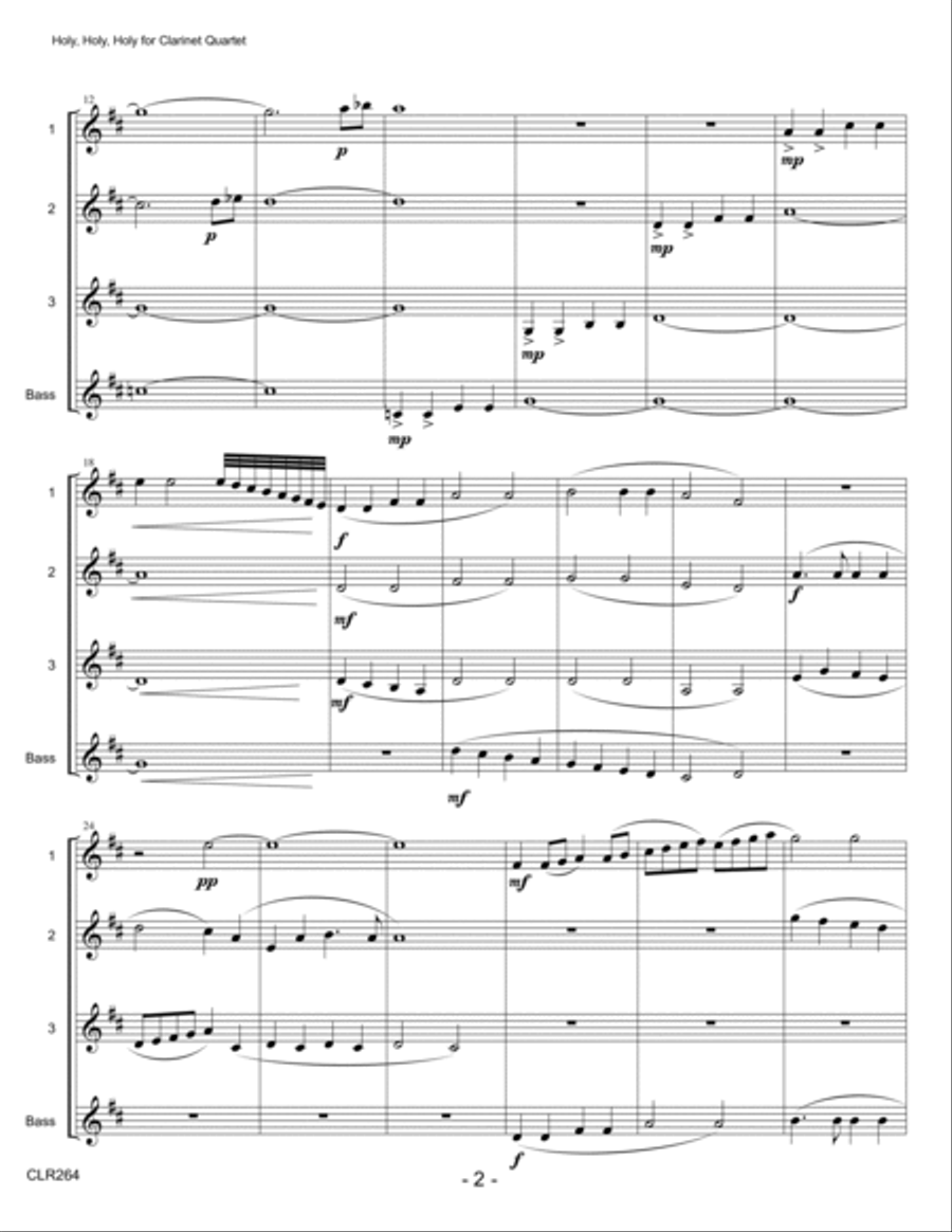 HOLY, HOLY, HOLY - CLARINET QUARTET (unaccompanied) Clarinet Quartet scores gallery preview page 2