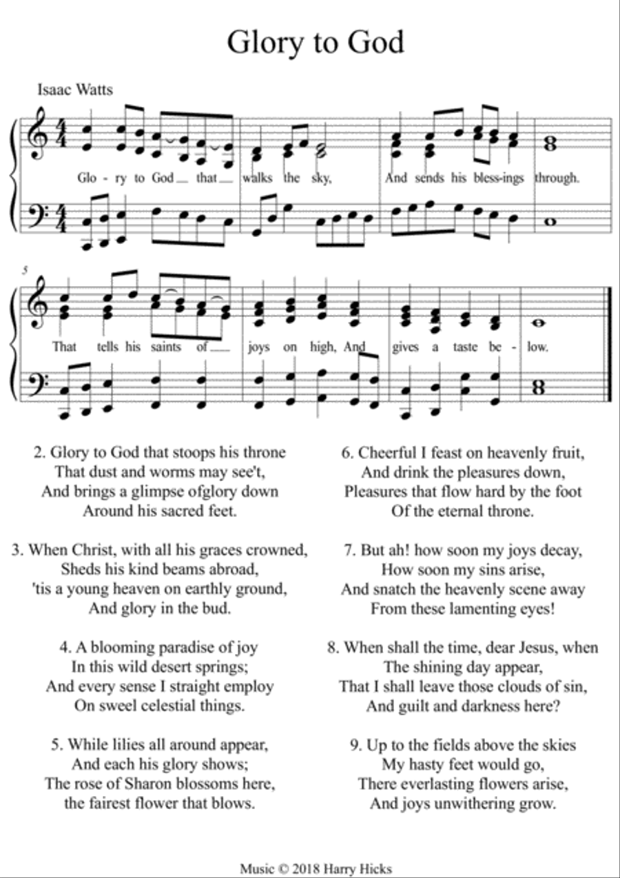 Glory to God. A new tune to a wonderful Isaac Watts hymn. Unison Choir scores gallery preview page 1