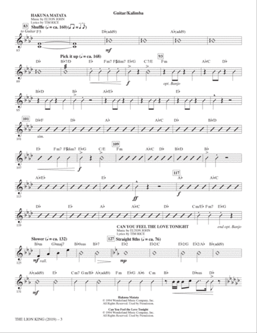The Lion King (2019) (Choral Highlights) - Guitar/Kalimba Choir scores gallery preview page 3
